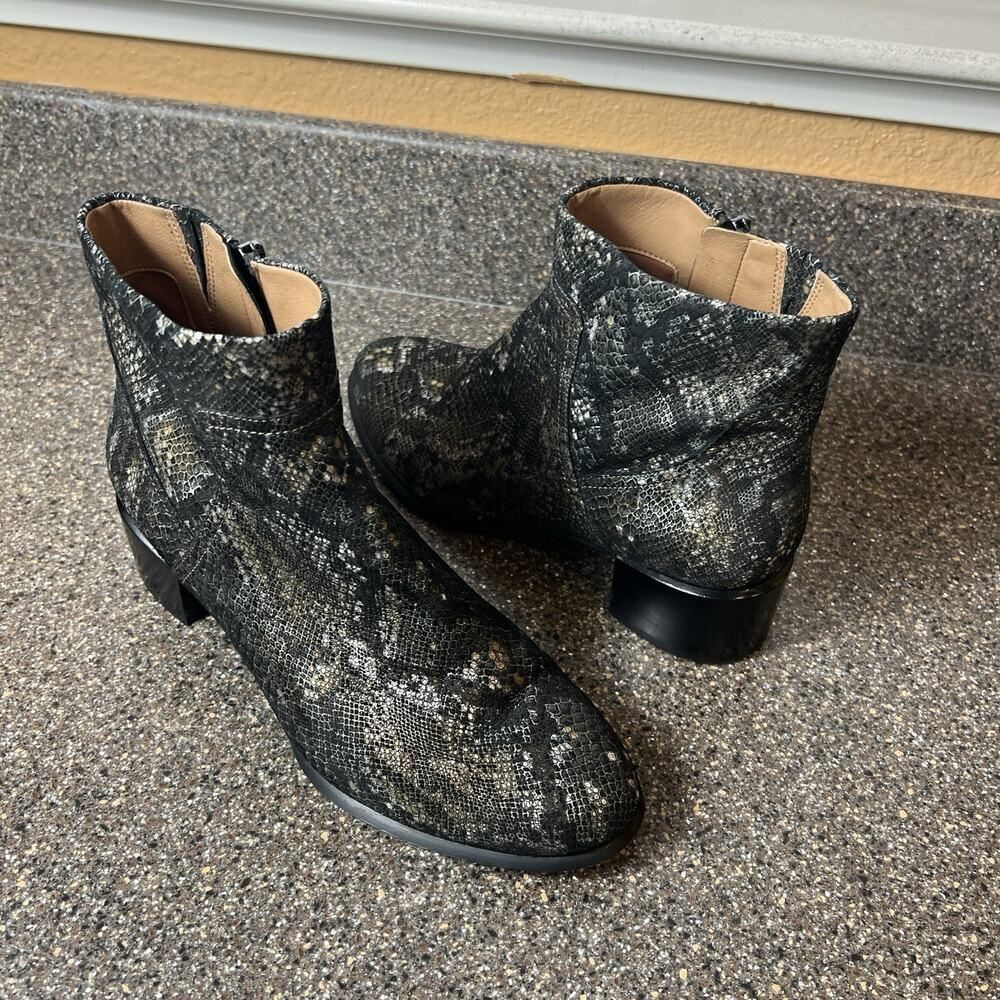 Vionic Women's 8 Snake Skin Print Leather Comfort Casual Chunky Heel Ankle Boots